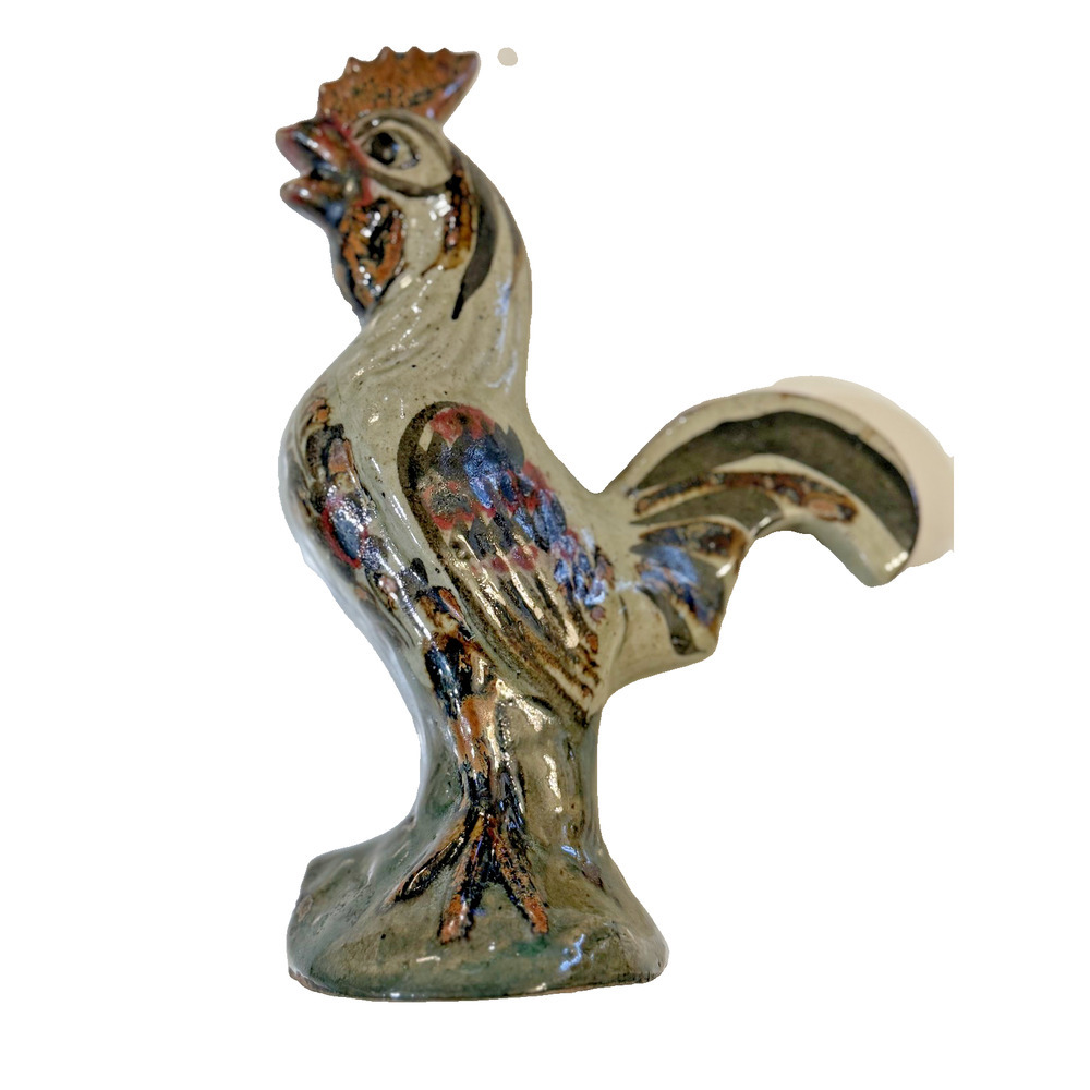Vintage Rooster Figurine Hand Painted Folk Art 8in Chicken Farmhouse Decor